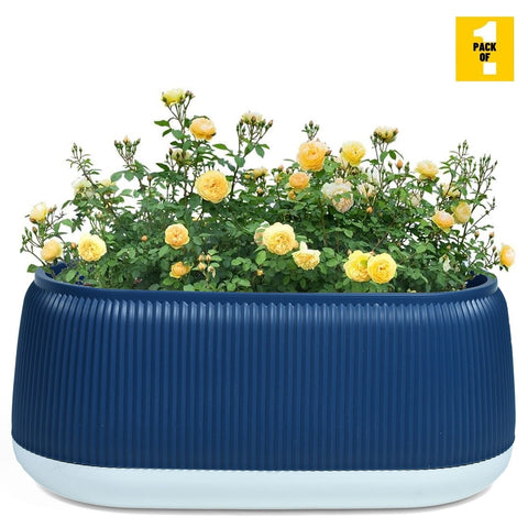 Rectangular Flower Pot - Stylish Ribbed Design with Drainage Hole, Rubber Plug, Water Collection Tray Fast Forward