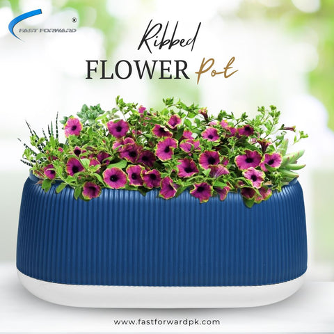 Rectangular Flower Pot - Stylish Ribbed Design with Drainage Hole, Rubber Plug, Water Collection Tray