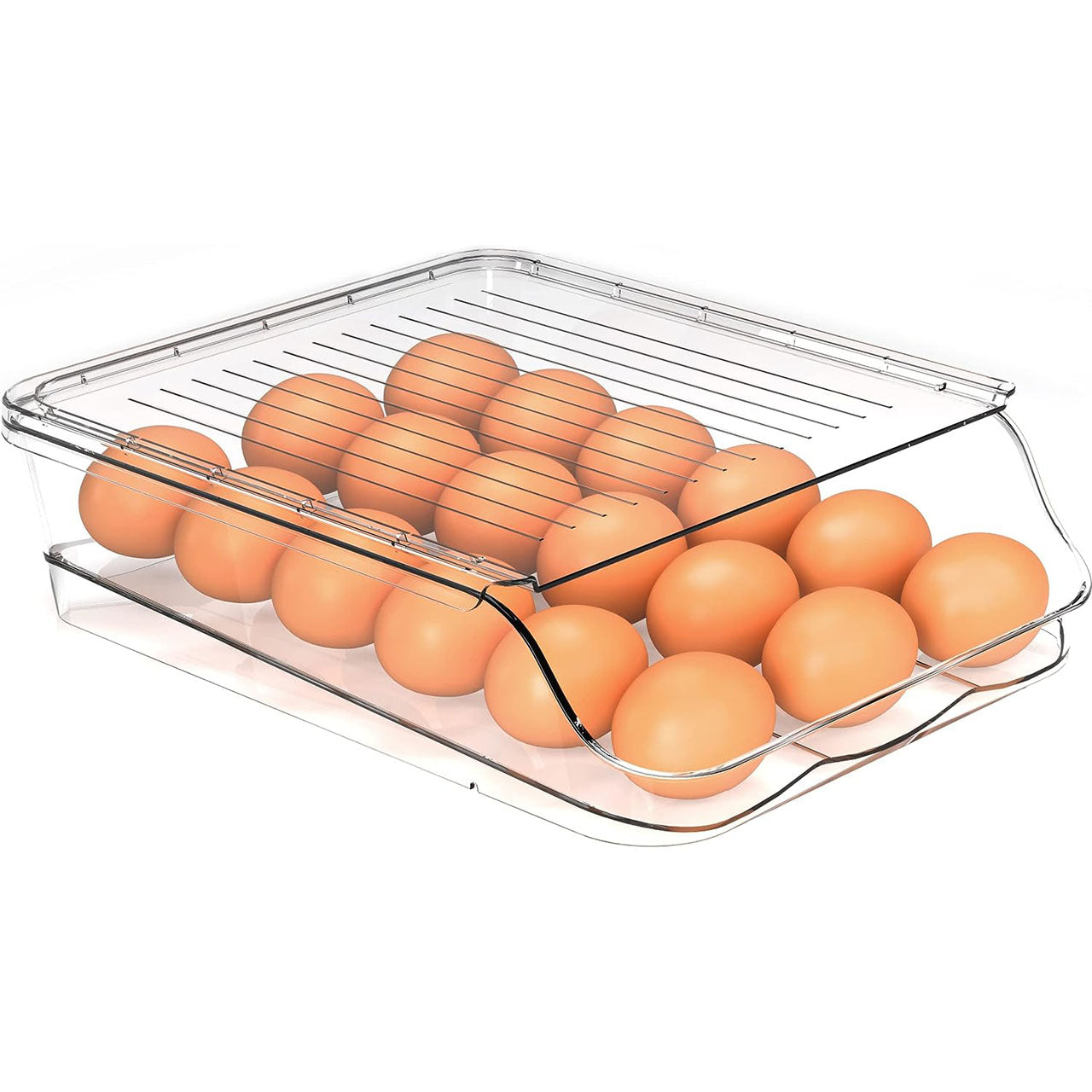 Rolling Egg Container for Refrigerator with Lid: Stackable Plastic Egg Holder Fast Forward