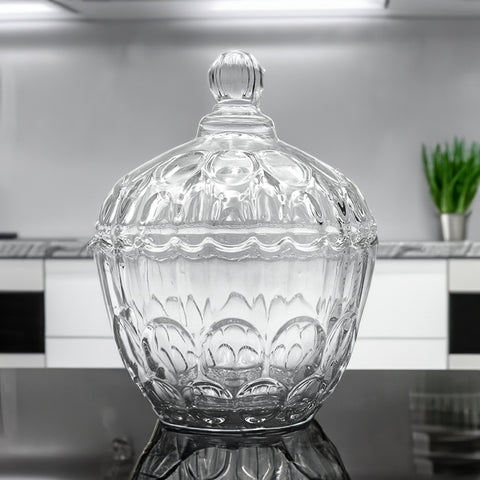 Elegant Crystal Glass Jar with Lid: Extraordinary Large Candy Jar for Decorative Luxe Display