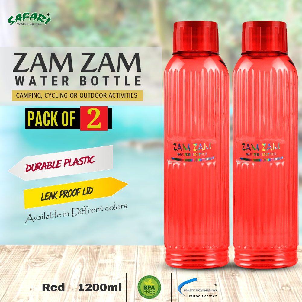 Safari Zam Zam Water Bottle - Big Mouth and Textured Cap (1200ml) - Value Pack of 2