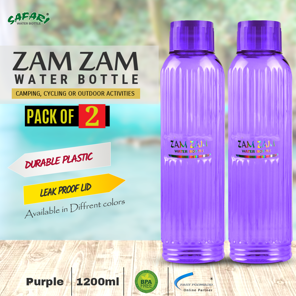 Safari Zam Zam Water Bottle - Big Mouth and Textured Cap (1200ml) - Value Pack of 2