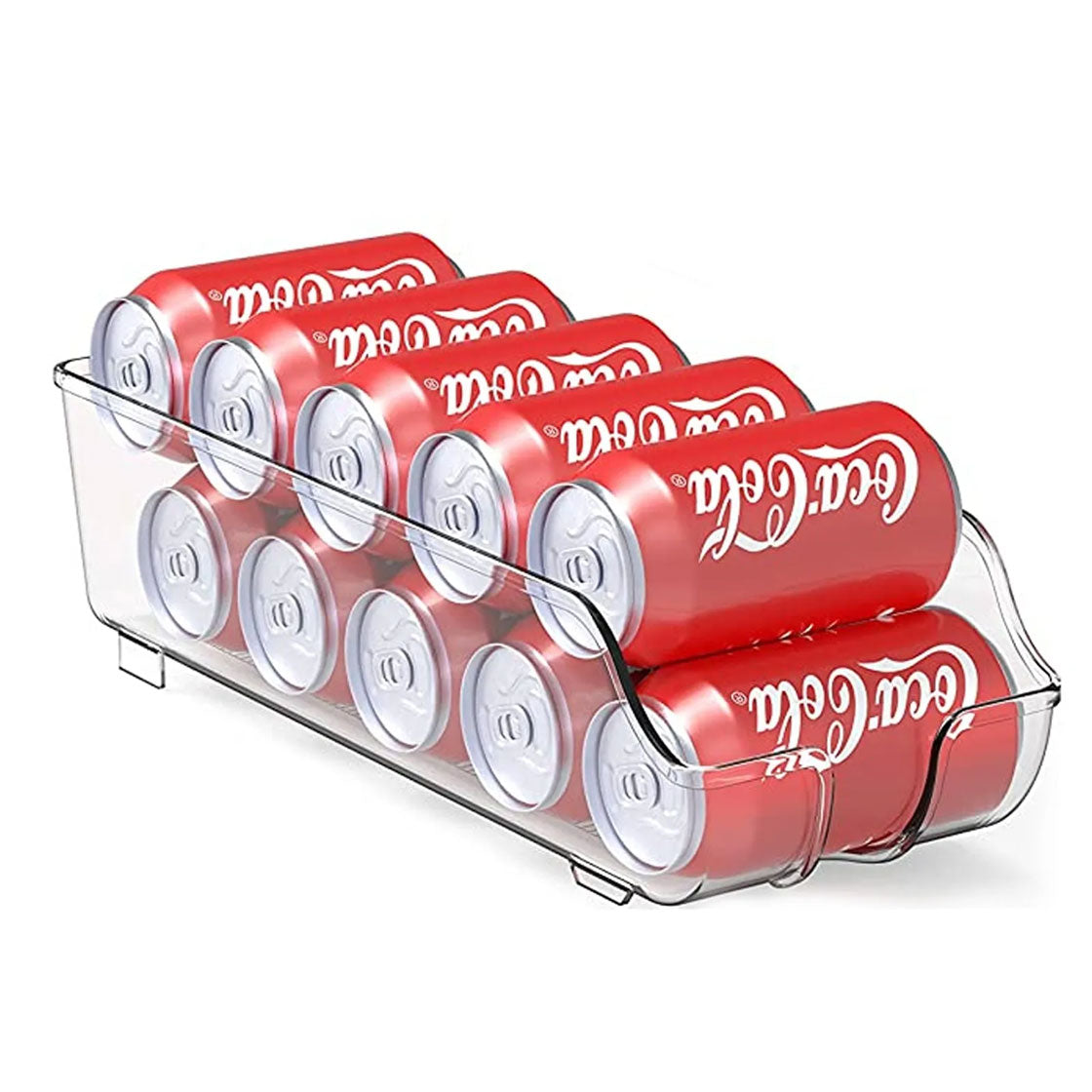 soda can dispenser for refrigerator clear fridge can organizer holder front view