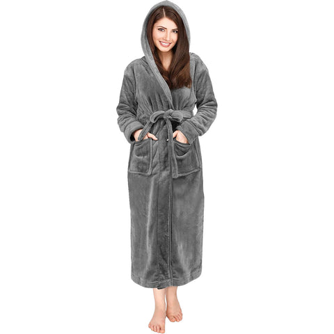 Bathrobes For Women Fleece Hooded Dressing Gown Super Soft Cozy Hooded Plush Loungewear