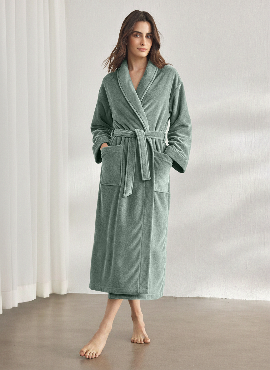Premium Women's Plush Long Bathrobe - Soft Warm Fleece Robe with Shawl Collar for Spa & Home