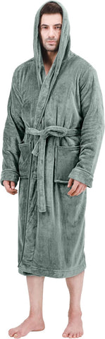 Bathrobes For Men Fleece Hooded Dressing Gown Super Soft Cozy Hooded Plush Loungewear