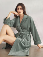 Premium Women's Plush Long Bathrobe - Soft Warm Fleece Robe with Shawl Collar for Spa & Home