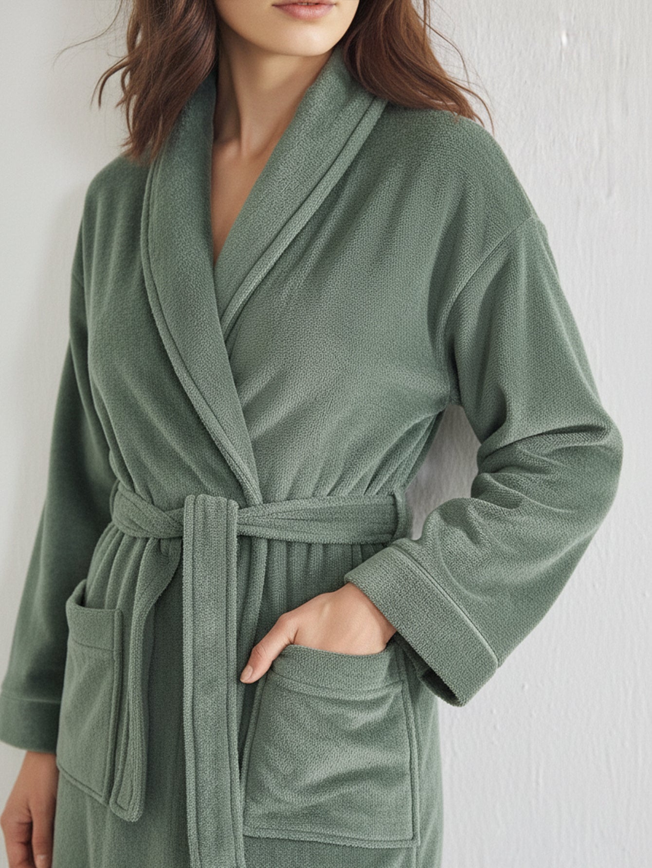 Premium Women's Plush Long Bathrobe - Soft Warm Fleece Robe with Shawl Collar for Spa & Home