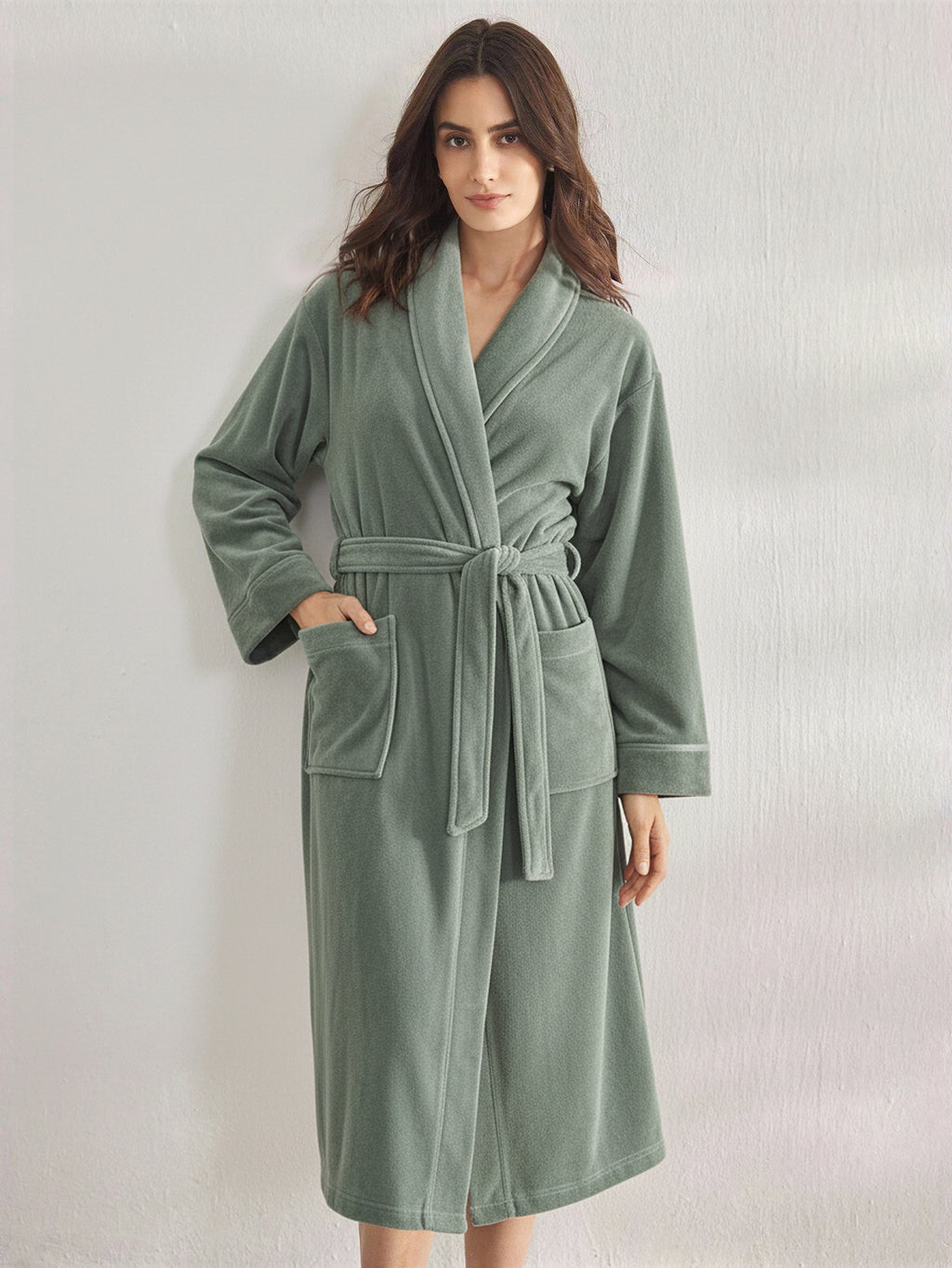 Premium Women's Plush Long Bathrobe - Soft Warm Fleece Robe with Shawl Collar for Spa & Home