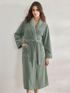 Premium Women's Plush Long Bathrobe - Soft Warm Fleece Robe with Shawl Collar for Spa & Home