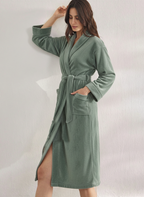 Premium Women's Plush Long Bathrobe - Soft Warm Fleece Robe with Shawl Collar for Spa & Home
