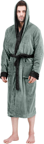 Bathrobes For Men Fleece Hooded Dressing Gown Super Soft Cozy Hooded Plush Loungewear