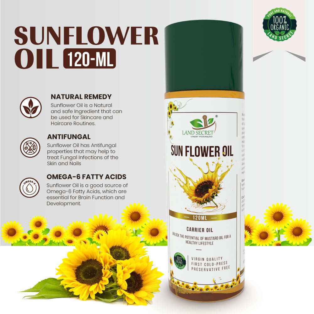 Organic Sunflower Oil - Premium Quality for Natural Skincare & Recipes | 100% Pure & Cold-Pressed Land Secret