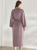 Premium Women's Plush Long Bathrobe - Soft Warm Fleece Robe with Shawl Collar for Spa & Home