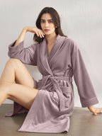 Premium Women's Plush Long Bathrobe - Soft Warm Fleece Robe with Shawl Collar for Spa & Home