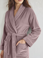 Premium Women's Plush Long Bathrobe - Soft Warm Fleece Robe with Shawl Collar for Spa & Home