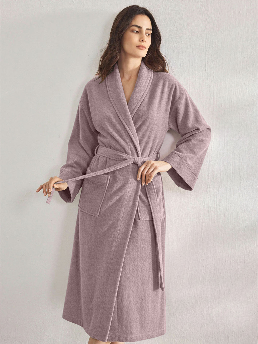 Premium Women's Plush Long Bathrobe - Soft Warm Fleece Robe with Shawl Collar for Spa & Home
