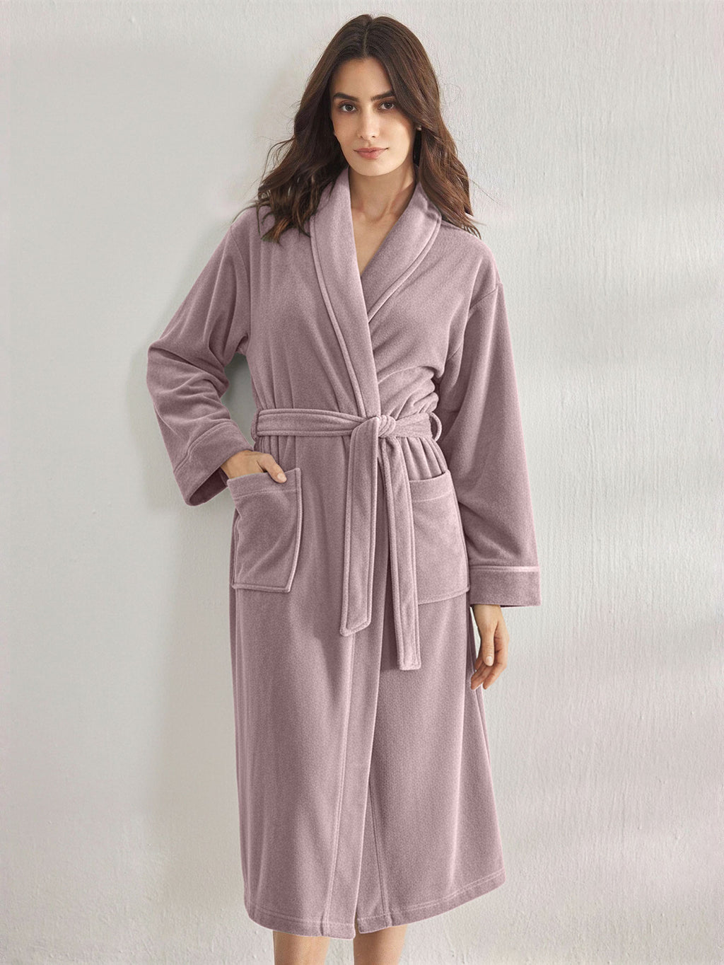 Premium Women's Plush Long Bathrobe - Soft Warm Fleece Robe with Shawl Collar for Spa & Home