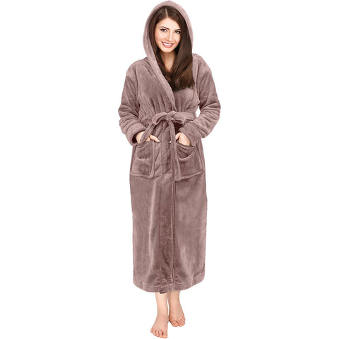 Bathrobes For Women Fleece Hooded Dressing Gown Fast Forward