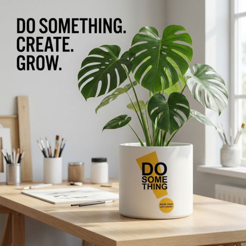 6-Inch Sticker Planter Pots with Drainage & Saucers, Trendy Custom Design Cylindrical Flower Pots for Indoor Plants & Home Decor