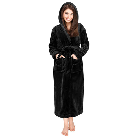 Bathrobes For Women Fleece Hooded Dressing Gown Super Soft Cozy Hooded Plush Loungewear