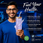 16oz Acrylic Sipper Tumbler with Bent Straw – BPA Free, Airtight Wooden Lid, Crystal Clear Body – Durable & Stylish Cup for Home, Office, Picnic, Outdoor Parties