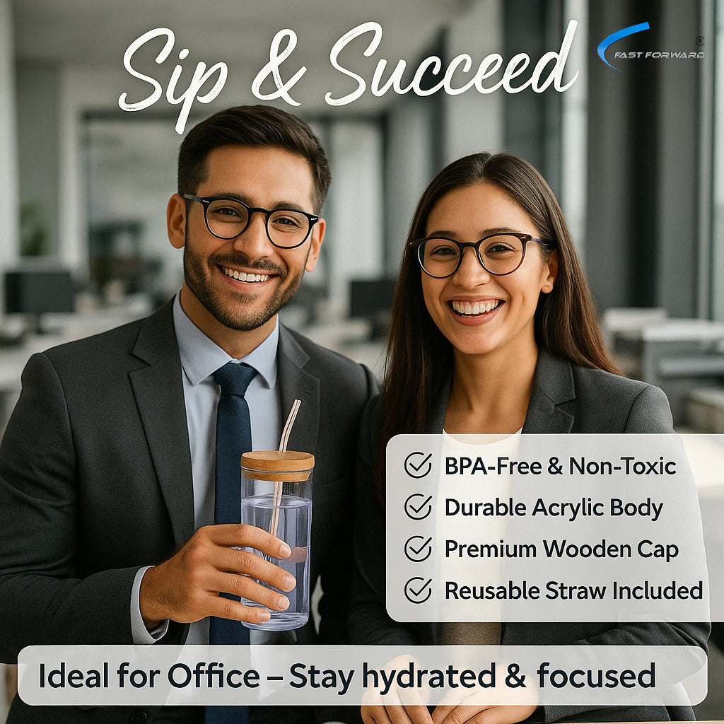 16oz Acrylic Sipper Tumbler with Bent Straw – BPA Free, Airtight Wooden Lid, Crystal Clear Body – Durable & Stylish Cup for Home, Office, Picnic, Outdoor Parties