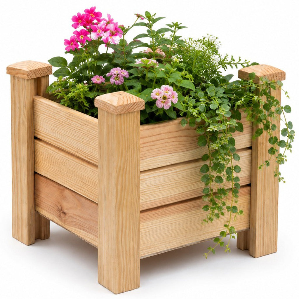 Fast Forward Square Wooden Planter Box with Drainage Holes | Natural Wood Indoor & Outdoor Decor