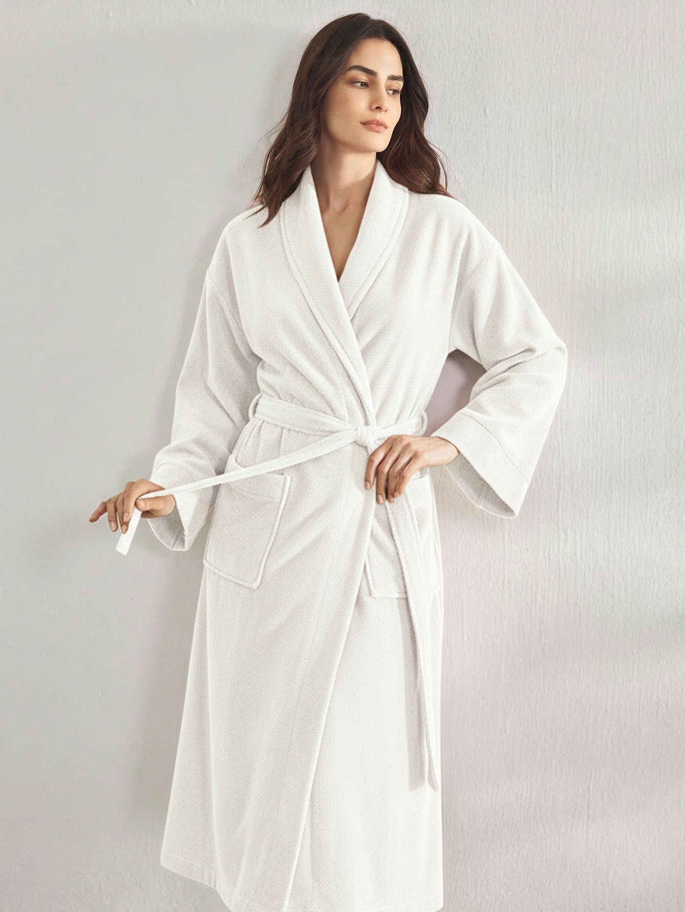 Premium Women's Plush Long Bathrobe - Soft Warm Fleece Robe with Shawl Collar for Spa & Home