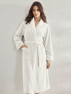 Premium Women's Plush Long Bathrobe - Soft Warm Fleece Robe with Shawl Collar for Spa & Home