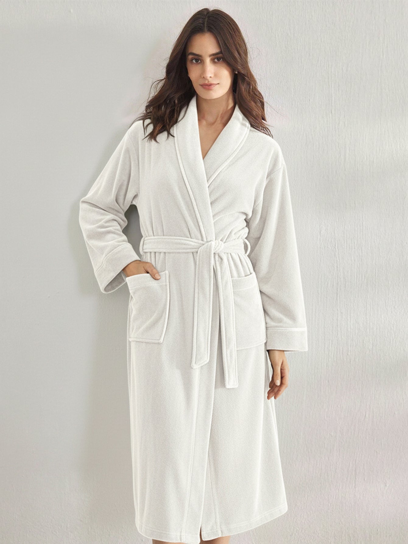 Premium Women's Plush Long Bathrobe - Soft Warm Fleece Robe with Shawl Collar for Spa & Home