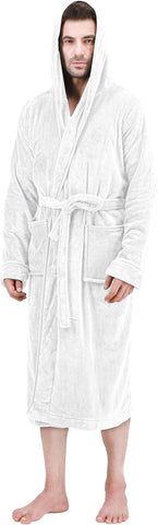 Bathrobes For Men Fleece Hooded Dressing Gown Super Soft Cozy Hooded Plush Loungewear