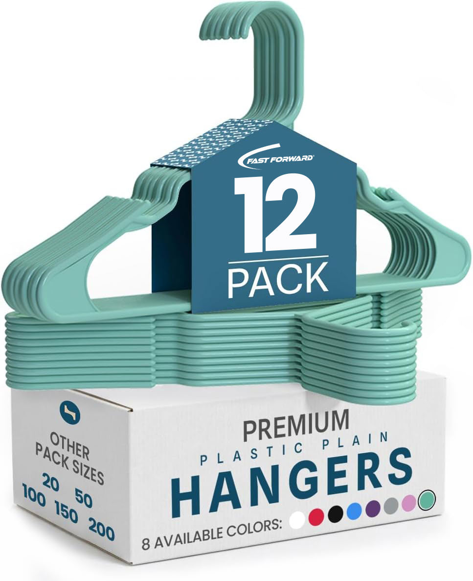 Plastic Hangers for Clothes Pack of 12, Space Saving Notched Wardrobe Hangers for Shirts, Dresses & Daily Use
