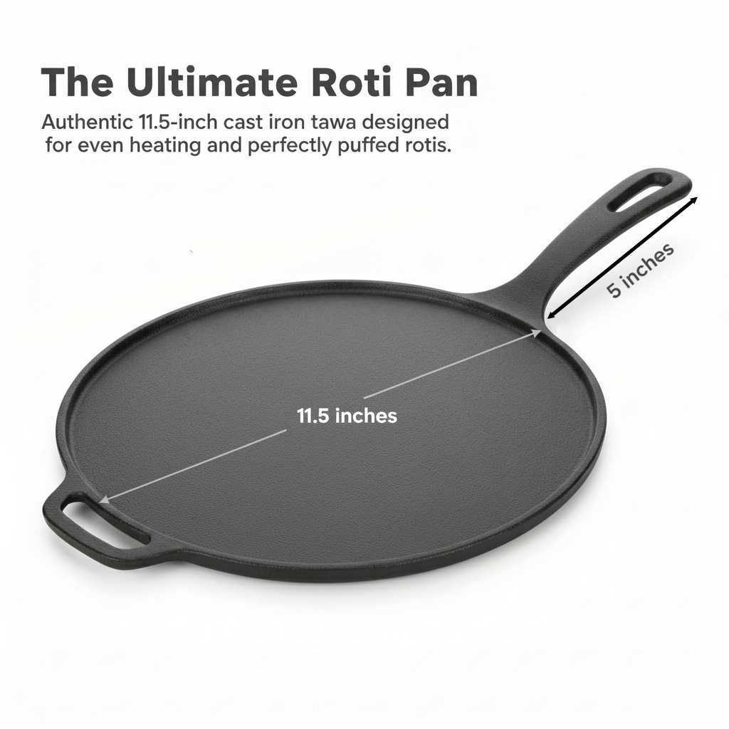 11.5-Inch Pre-Seasoned Cast Iron Tawa – Dosa Pan & Pizza Pan Fast Forward