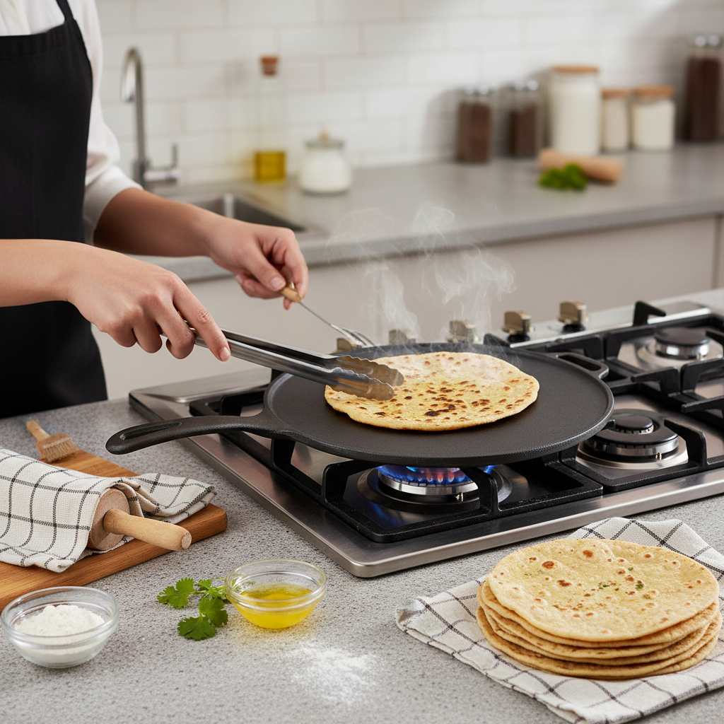 11.5-Inch Pre-Seasoned Cast Iron Tawa – Dosa Pan & Pizza Pan Fast Forward