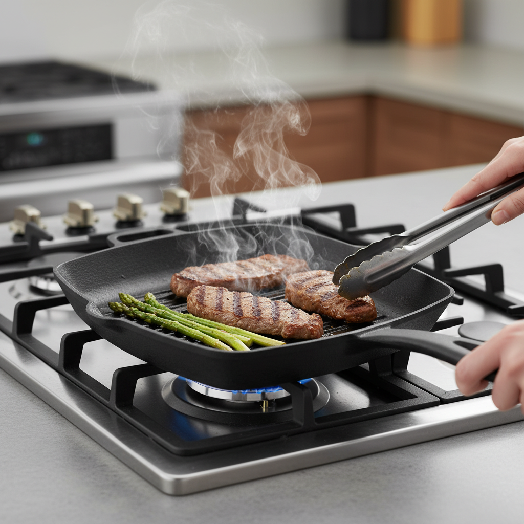 10-Inch Square Cast Iron Grill Pan – Pre-Seasoned Indoor & Outdoor Griddle Fast Forward