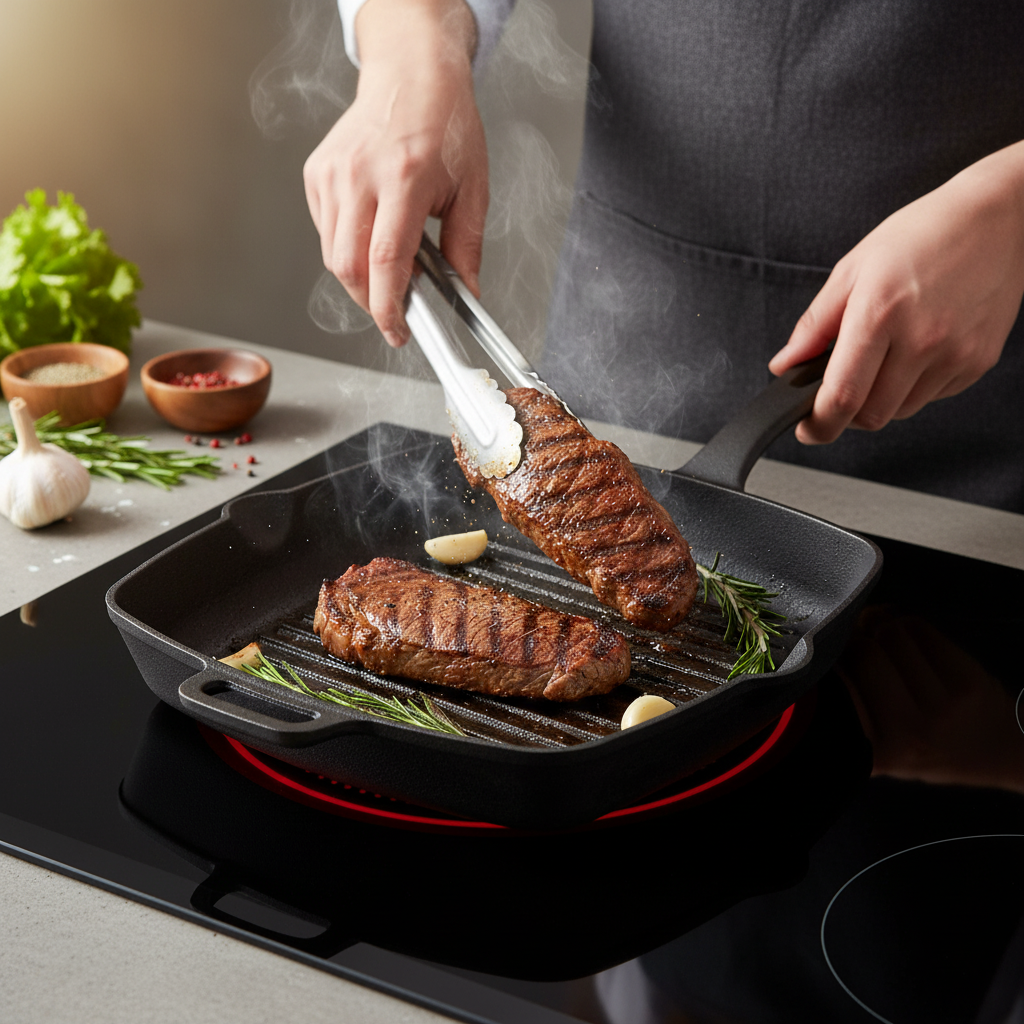 10-Inch Square Cast Iron Grill Pan – Pre-Seasoned Indoor & Outdoor Griddle Fast Forward