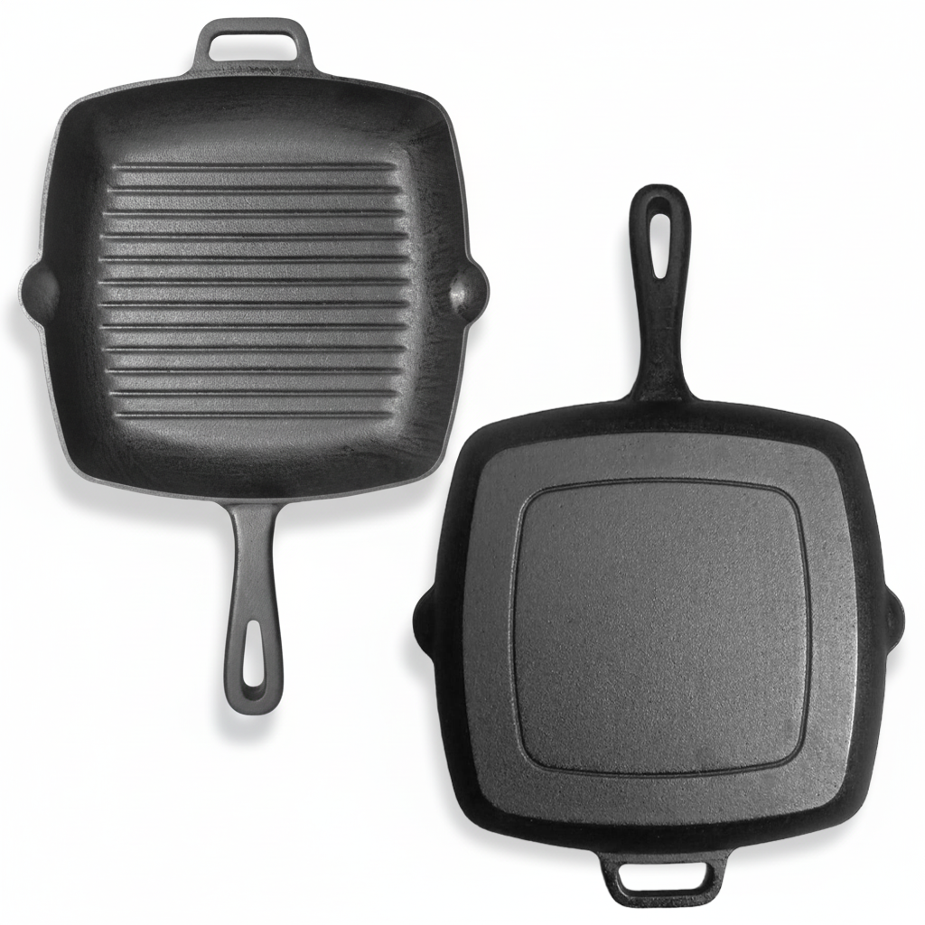 10-Inch Square Cast Iron Grill Pan – Pre-Seasoned Indoor & Outdoor Griddle Fast Forward