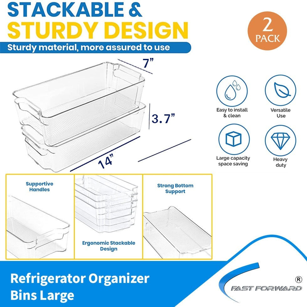 Fridge Organizer 2 Refrigerator Organizer Bins Storage Bins for Freezers Countertops and Cabinets Pantry Organization Fast Forward