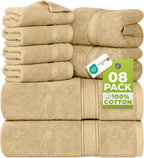 8 Piece Towel Set - 2 Bath Towels, 2 Hand Towels and 4 Washcloths Cotton Hotel Quality Super Soft and Highly Absorbent Fast Forward