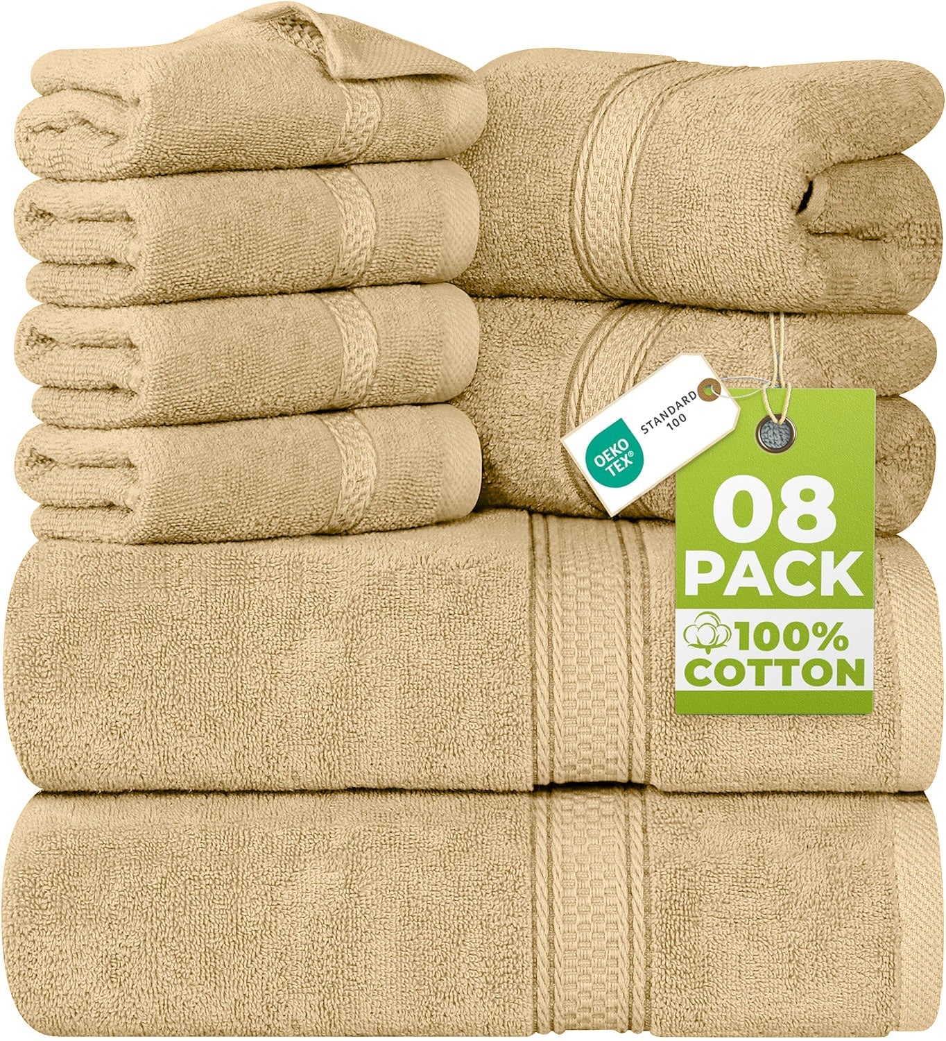 8 Piece Towel Set - 2 Bath Towels, 2 Hand Towels and 4 Washcloths Cotton Hotel Quality Super Soft and Highly Absorbent Fast Forward