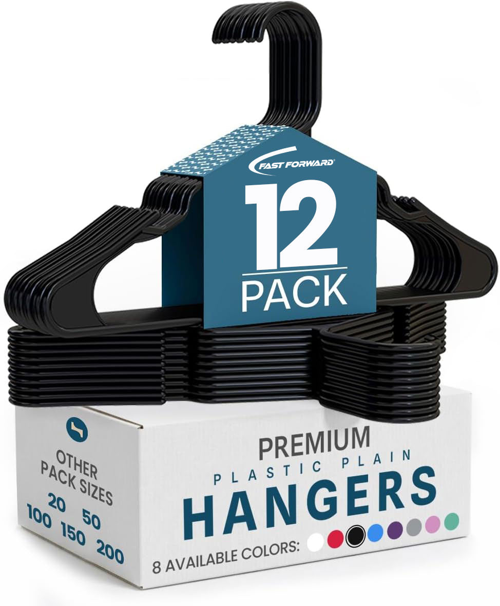 Plastic Hangers for Clothes Pack of 12, Space Saving Notched Wardrobe Hangers for Shirts, Dresses & Daily Use