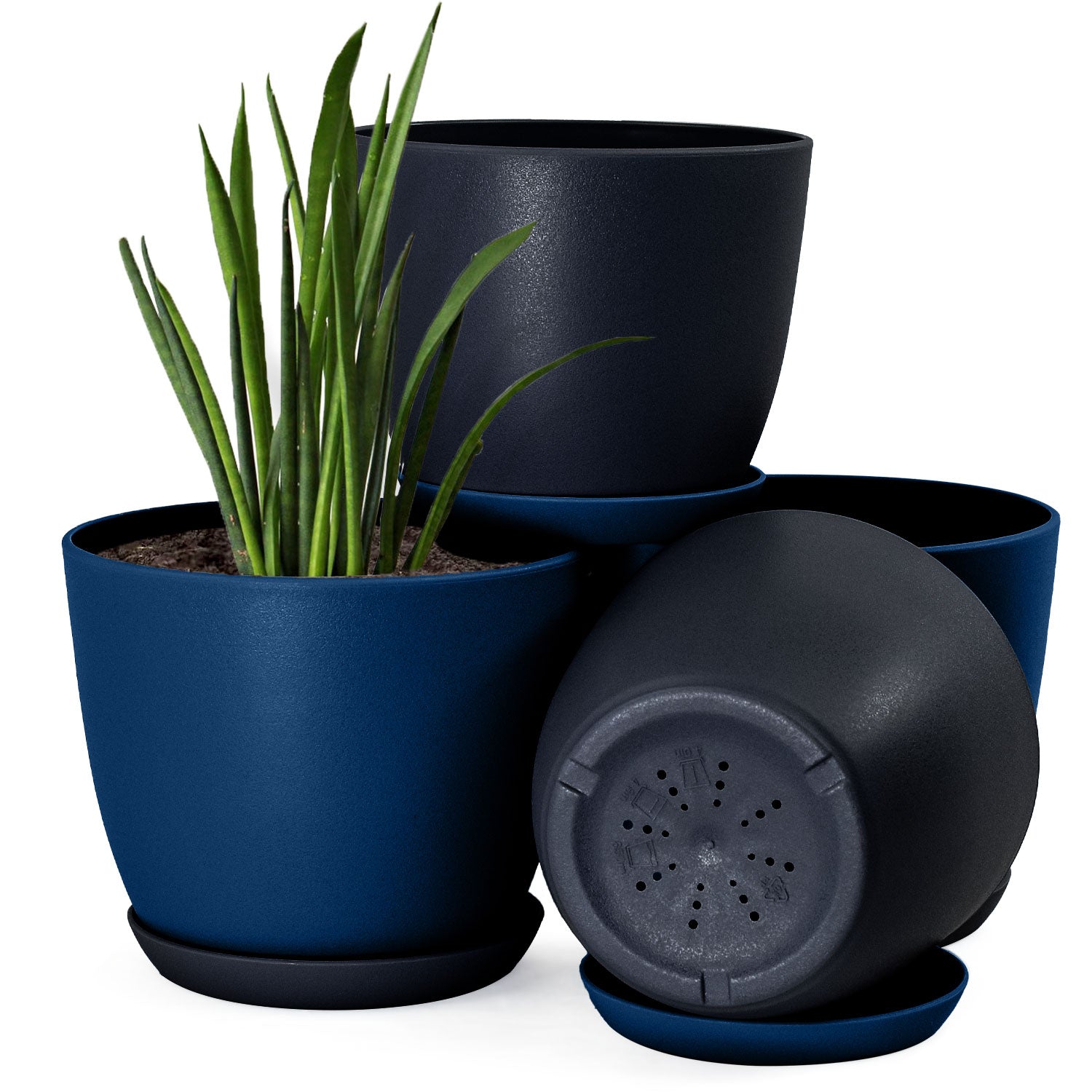 Plastic Decorative Flower Pots Set of 4 with Drainage for Indoor Plants 2 Sizes, 2 Colors (Plants Not Included)