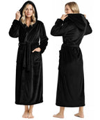 Women’s Fleece Hooded Bathrobe, Super Soft Plush Dressing Gown & Cozy Loungewear for Home, Spa & Winter Comfort
