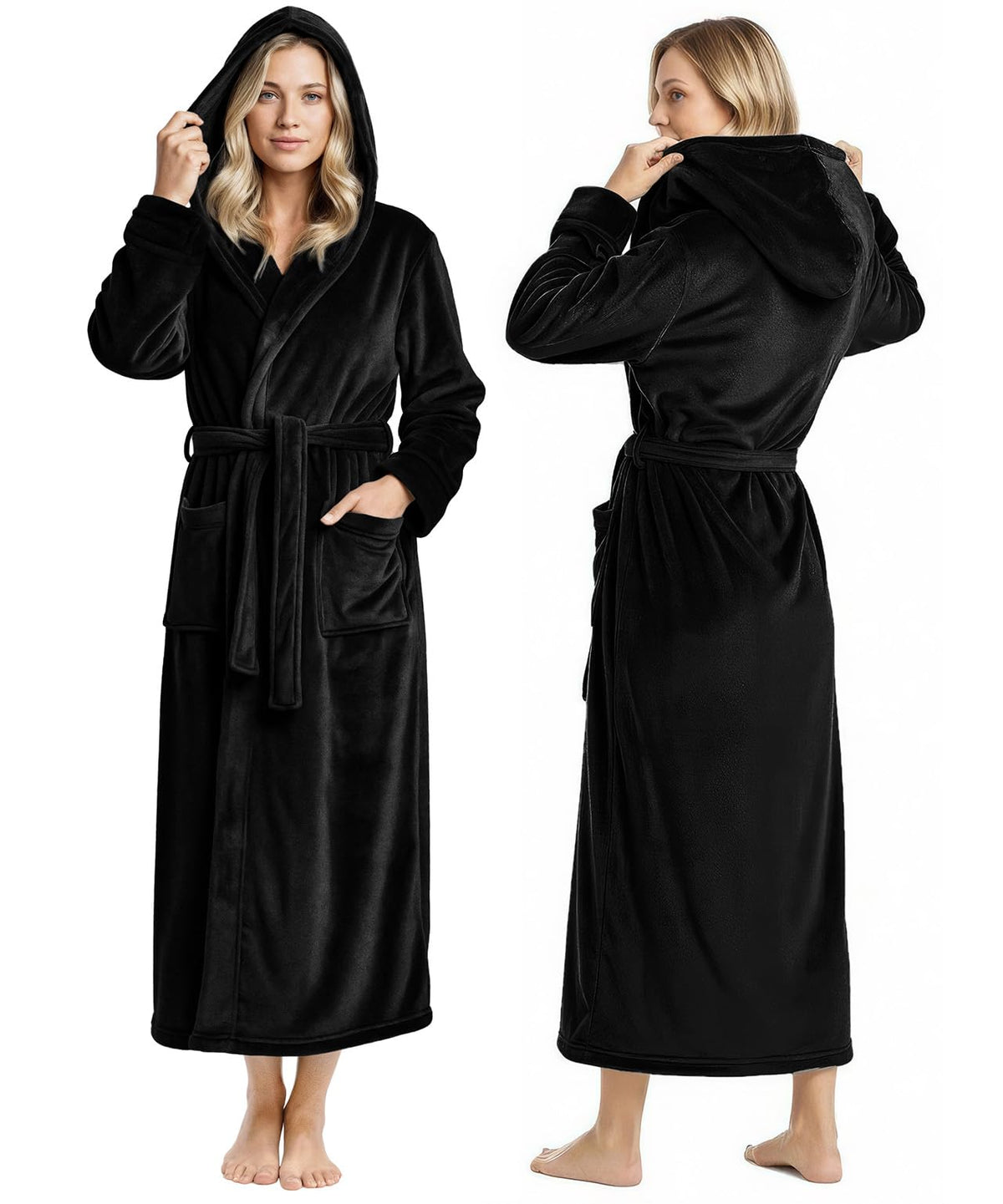 Women’s Fleece Hooded Bathrobe, Super Soft Plush Dressing Gown & Cozy Loungewear for Home, Spa & Winter Comfort