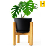 Modern Planter Pots with Drainage Tray & Pure Wooden Stand – Durable ABS Plastic with Seamless Saucers