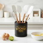 6 inch plastic kitchen utensil holder with drainage seamless saucer - lifestyle use view
