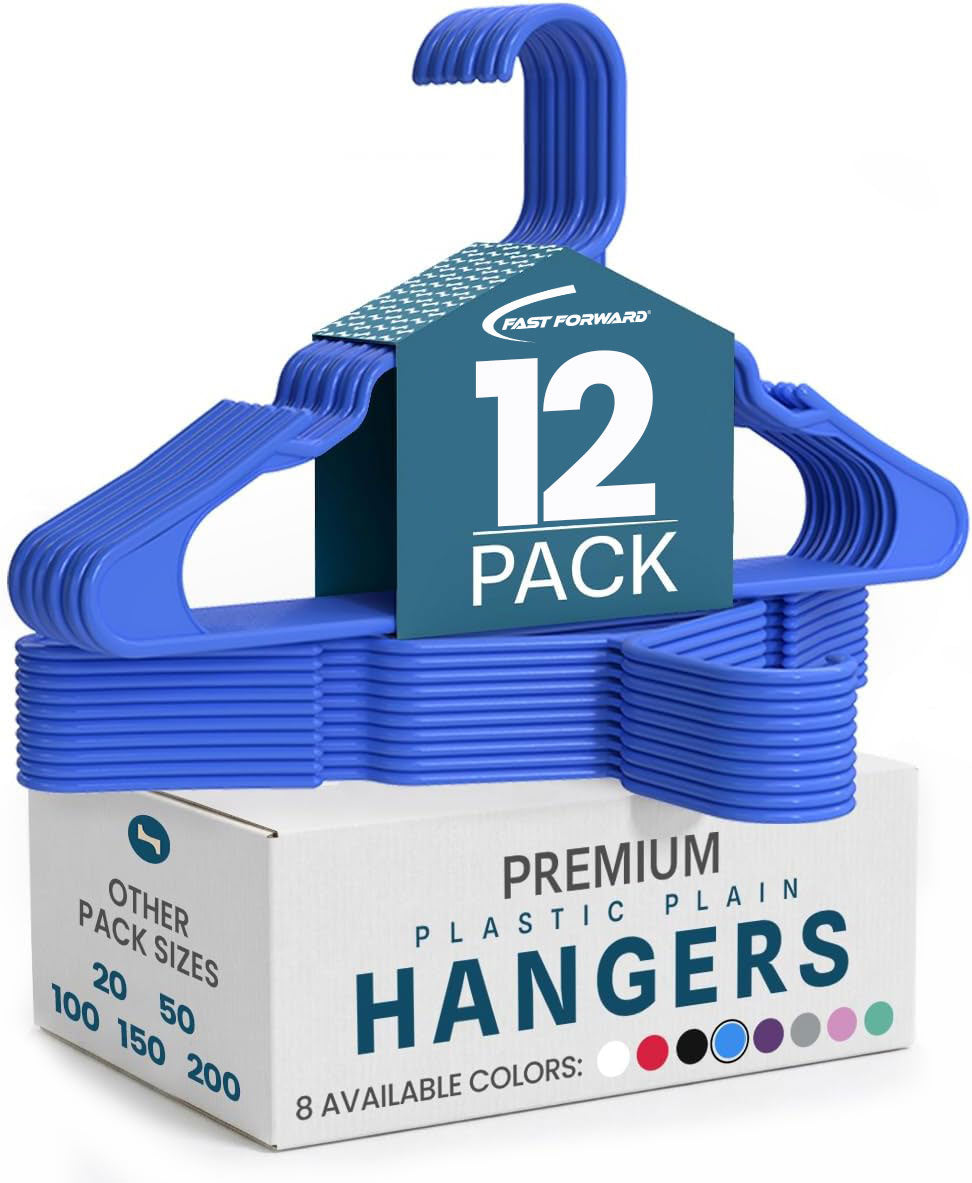 Plastic Hangers for Clothes Pack of 12, Space Saving Notched Wardrobe Hangers for Shirts, Dresses & Daily Use