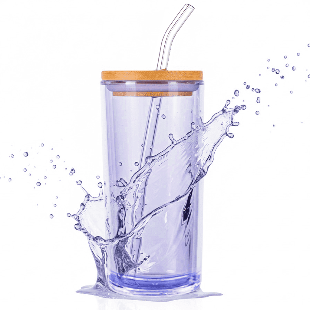 16oz Acrylic Sipper Tumbler with Bent Straw – BPA Free, Airtight Wooden Lid, Crystal Clear Body – Durable & Stylish Cup for Home, Office, Picnic, Outdoor Parties