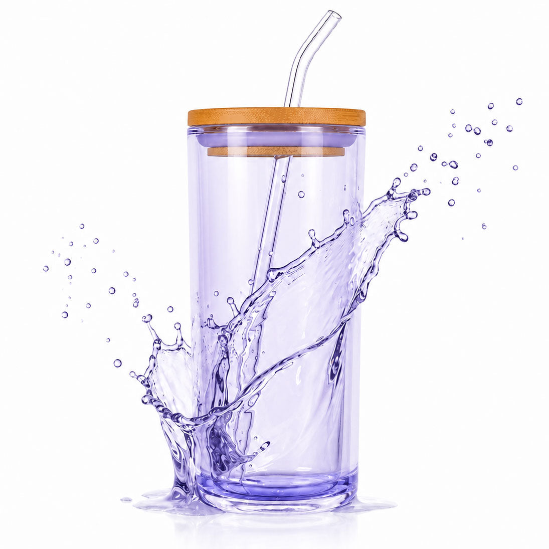 16oz Acrylic Sipper Tumbler with Bent Straw & Airtight Wooden Lid, BPA-Free Crystal Clear Cup for Home, Office, Picnic & Travel